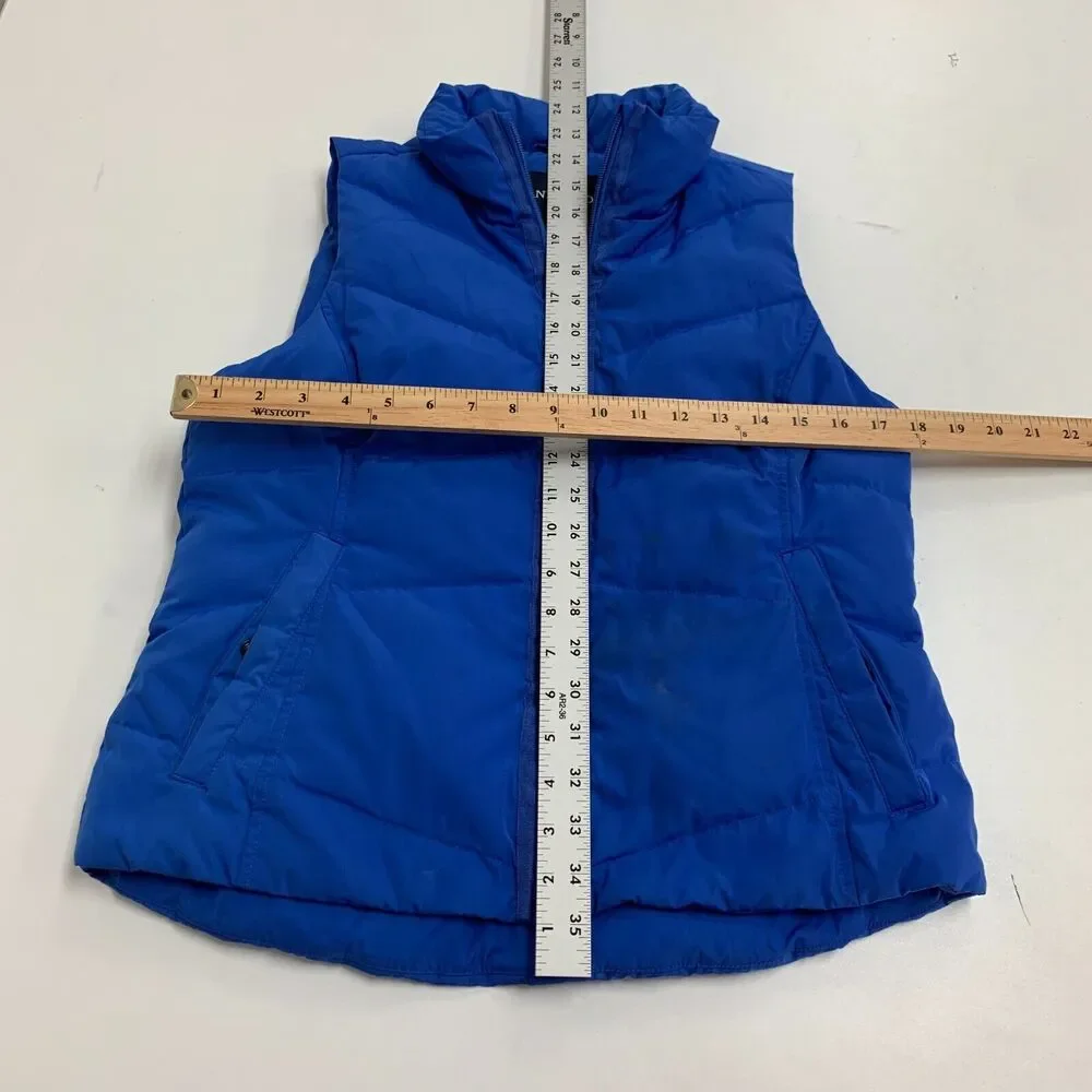 Lands End Down Puffer Vest Womens XS Extra Small Cobalt Blue Zip Up Snap Pockets